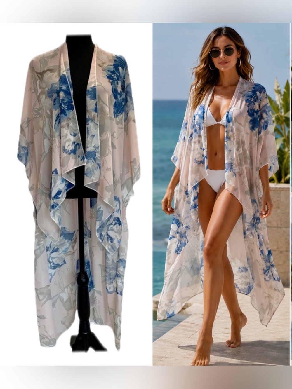 Artizan Robin Barre floral flower duster kimono beach cover-up blue blush